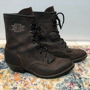 Vintage Roper Style Leather Lace Up Boots